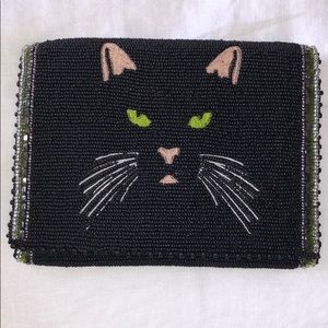 Meow Beaded & Embroidered Black Cat Mini Crossbody